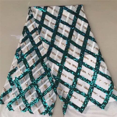 2019 High Quality French green 3D Tulle Elastic African Lace Fabric Sequins Embroidered Nigerian Lace Fabrics For Wowen Dress