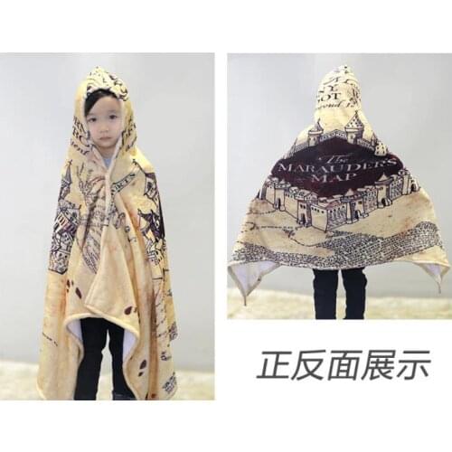 The Marauders Map Printed Cloak Kid Flannel Cape Warm Winter Coat Wizard Cosplay Halloween Cosplay Costumes