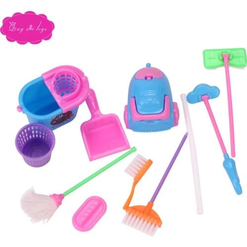 Dolls miniature dollhouse cleaning brush American Babie girl toys accessories Mop, broom, dustbin, vacuum cleaner Q15