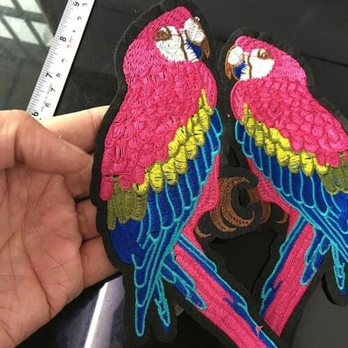 10pcs/lot Embroidery Patch Pink Parrot Bird Couple Animal Clothing Decoration Sewing Accessories Diy Iron Heat Transfer Applique