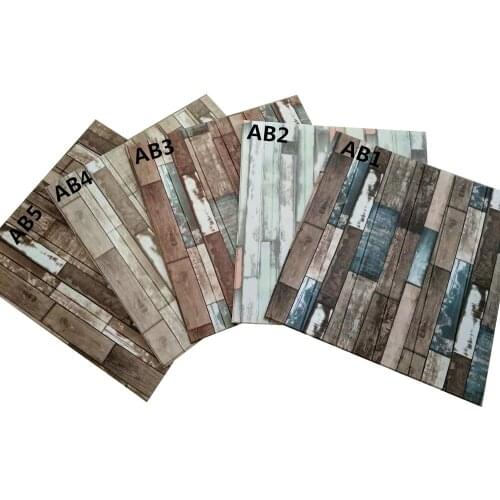 Living room retro 3D wall sticker Waterproof TV background wallpaper INS Simulated wood grain foam self-adhesive wallpaper