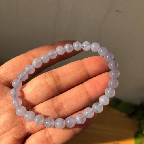 Natural Blue Lace Agate Bracelet Round Beads Crystal Healing Stone Women Jewelry