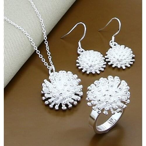 Christmas Jewelry Sets 925 Silver Firework Necklaces Earrings Rings Set For Women Gift