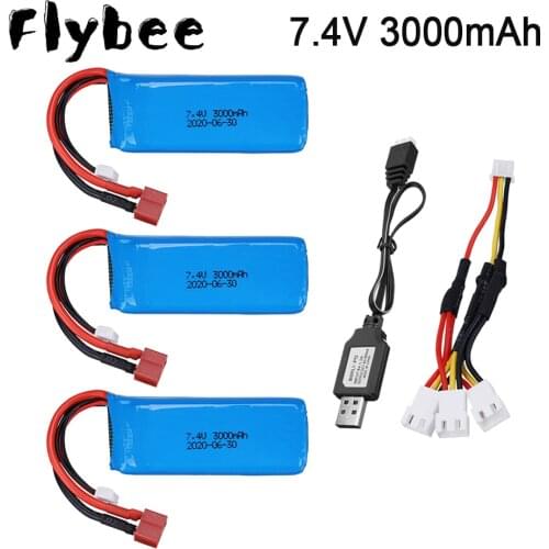 Upgraded 2s 7.4 V 3000mAh Lipo battery for Wltoys 144001 104001 124019 124018 RC car boat Lipo battery with USB charger