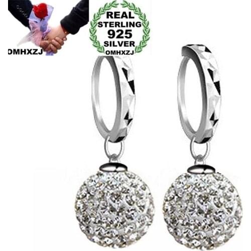 OMHXZJ Wholesale Personality Fashion OL Woman Girl Party Wedding White Balls 925 Sterling Silver Earrings YE270