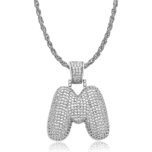 OMYFUN Factory Price Silver Color Bubble Letters A-Z Alphabet M Rope Chain Necklaces & Pendants For Men Women Hip Hop Jewelry