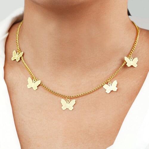 Cute Butterfly Jewelry Necklace for Women Gold Butterfly Pendant Stainless Steel Jewelry Cocktail Party Statement Necklace