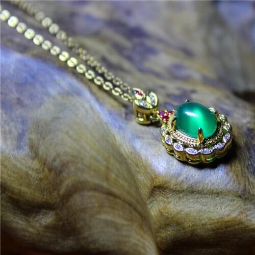 Liemjee Simple Fashion Jewelry Wholesale Inlaid Green Agate Silver Plated Necklace For WomEn Feature Luxury Namour Charm Gift