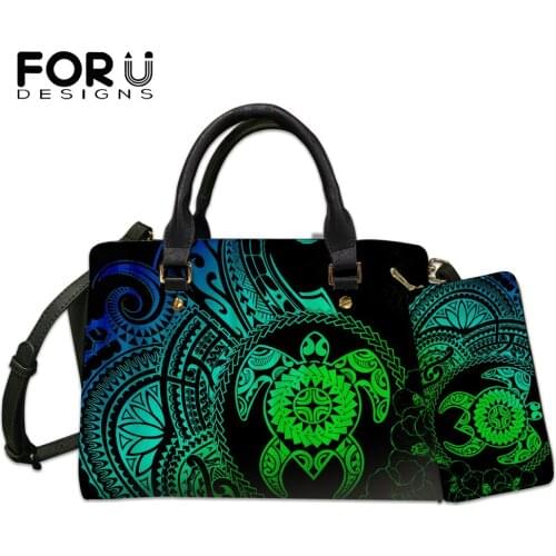 FORUDESIGNS Luxury Women Handbags And Purse Set Hawaii Polynesian Vintage Polynesian Turtle Printing Ladies Pu Top-Handle Bags