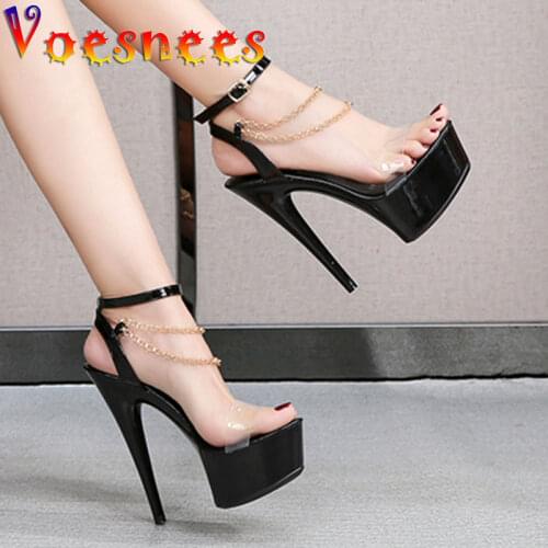 Platform Sandals Women Metal Decoration Ankle Buckle Stiletto Female Shoes 2021 PVC Transparent Wedding Steel Pipe Dance Shoes