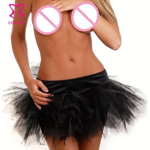 New Dancing Lolita Black Satin Mesh Layered Petticoat Pettiskirts Adult Female Mini Skirts Ballet Tutu Skirt For Matching Corset