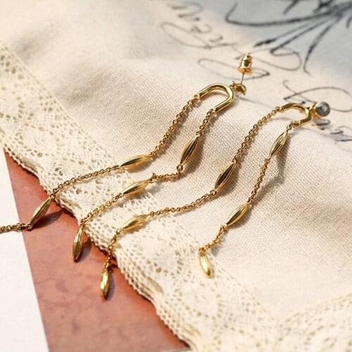 Women long zircon link earrings drop gold plated jewelry for girl