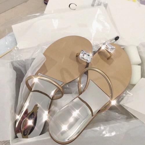 2021Summer new ladies pinch flashing sandals slippers ladies fashion all-match rhinestone flip flops silver butterfly slope heel