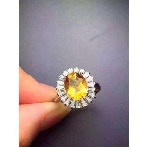 Natural citrine Ring Natural yellow crystal Ring S925 sterling silver trendy Elegant Sunflower round women party gift Jewelry