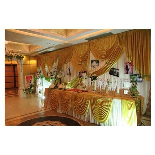 Golden 10ft*20ft wedding stage decoration Wedding Backdrop with Beatiful Swag Wedding drape and curtain wedding supplies