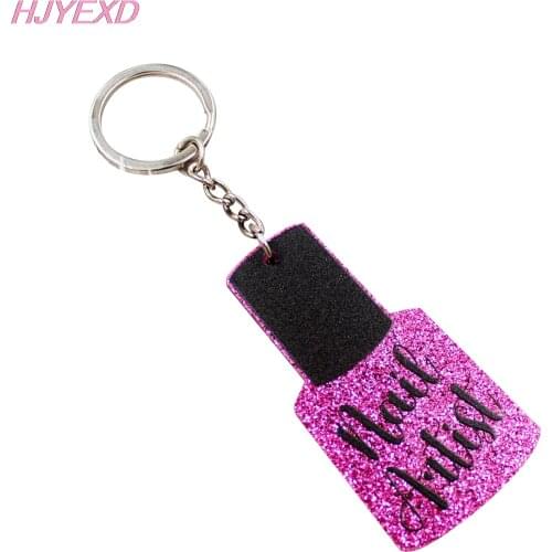 1piece) KC037- Nail Artist Keychain Long UV Print Laser Cutout Glitter Acrylic