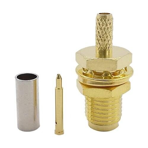1Pcs Gold-plated RP SMA Female Jack Bulkhead Crimp RF Coaxial Cable Straight Connector for RG316 RG174 LMR100 Cable Wire