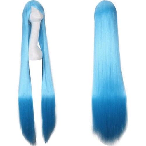 150CM Long Straight sky blue Wigs Full Bangs 59'' women Synthetic Fake Hair anime Cosplay Wig Halloween Heat Resistant Perucas