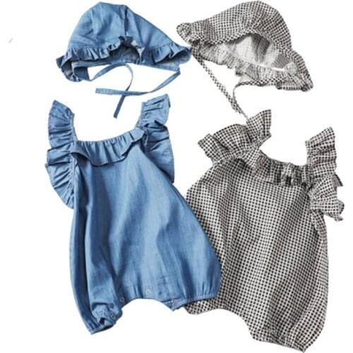 2020 New Summer 0-3Yrs Newborn Baby Jeans Romper Boys Girls Baby Clothes Plaid Cotton Baby Rompers Infant Baby Girls Jumpsuit