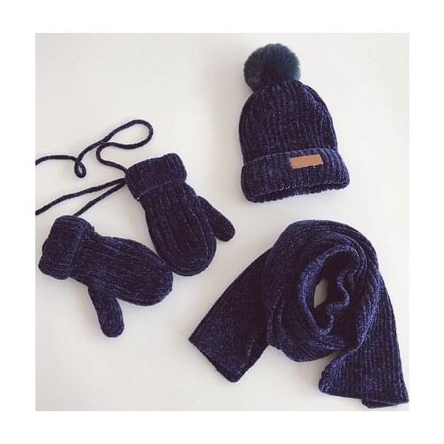 3PCS Fashion Cotton Baby knit Hat Scarf Gloves Autumn Winter Children Scarf-collar Boys Girls Warm Beanies Caps Scarf Sets