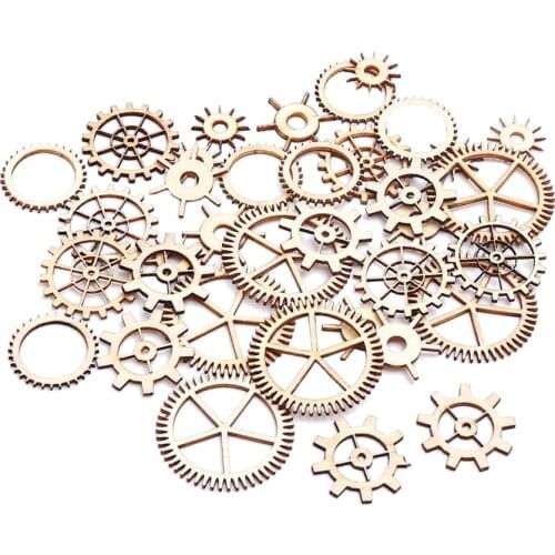 36pcs DIY Mixed Wooden Wheel Gear Blank Hollow Lightweight Delicate Wheel for Art Craft Decor Embellishment Kids Creative Toys
