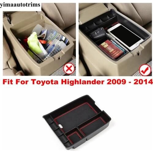 Car Central Console Armrest Storage Box Organizer Plastic Cover Kit Trim Accessories Interior For Toyota Highlander 2009 - 2014