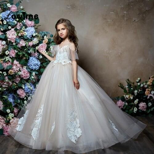 Ball Gown Flower Girl Dresses Pageant Dresses For Girls Cheap First Communion Dresses Vestidos Daminha Beaded Pearls Party Gown