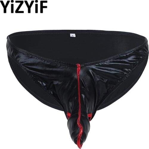 Bikini Thong Underwear Men swimwear swimsuit Sexy Lingerie Patent Leather Bikini Bottom with Closed Penis Sheath Sissy Panties