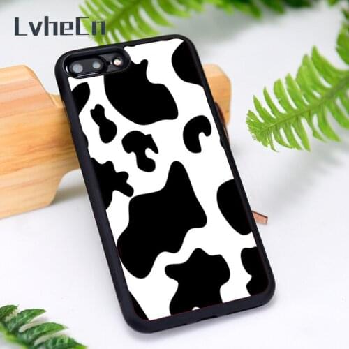 LvheCn Silicone Rubber Phone Case Cover for iPhone 6 6S 7 8 Plus X XS XR 11 12 Mini Pro Max Black Cow Print