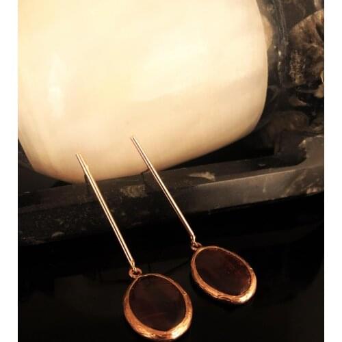 Dr Stone Natural Stone Women 'S Tiger 'S Eye Stone Rose Gold Plated Earrings 373144904