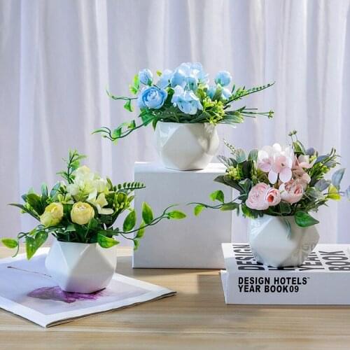 Artificial Flower Ceramics Bonsai Fake Flowers Potted Ornaments For Home Decoration Hotel Garden Decor