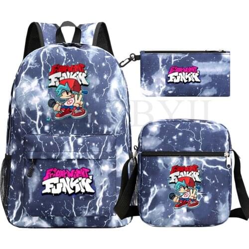 3Pcs Friday Night Funkin Cosplay Canvas children Kids Schoolbag Back To School Backpack Bookbag Usb Charging Travel Bag