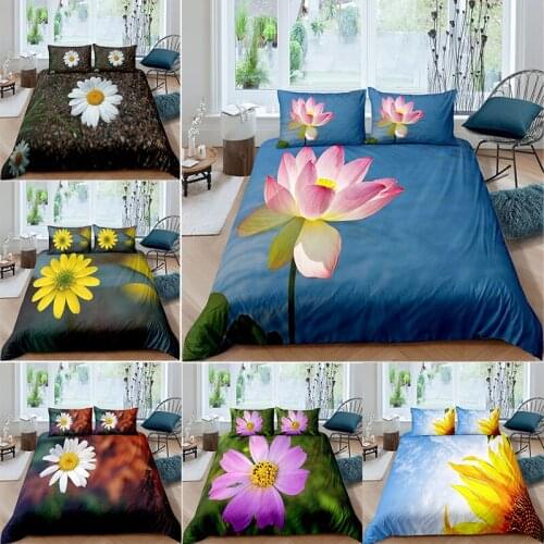 Nordic Flower Printed Bedding Set Queen King Size Quilt Cover Pillowcase Sunflower Lotus Duvet Cover 135 Bedclothes For 2 People