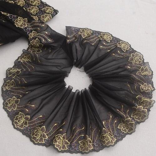 2Yards/Lot High Quality Black+Gold Trim Embroidery Lace Fabric Mesh Lace Ribbon Tulle Guipure Cord Lace Sewing DIY Cloth