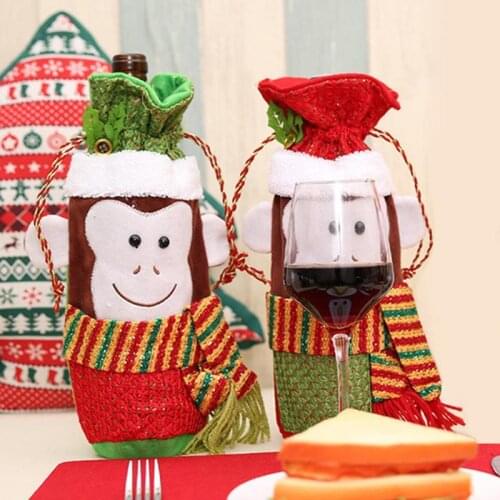 Vivid 3D Monkey Shape Champagne Red Wine Bottle Cover Wrap Gift Bag Christmas Elf Wine Bottle Set for Party Home Supplies