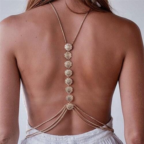 Summer Gypsy Carved Belly Waist Back Chain Bikini Beach Harness Necklace Women Jewelry Collier Bijoux Bikini Accessories