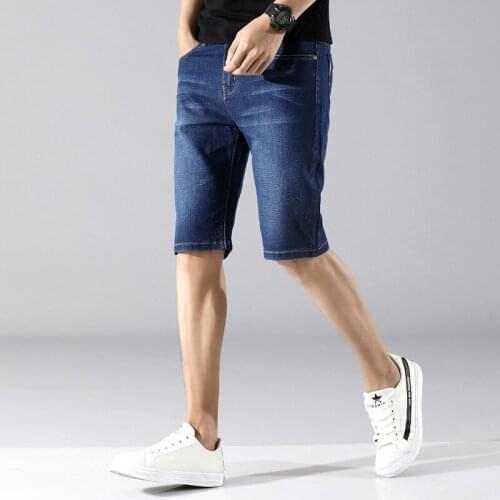 2021 Men Denim Shorts Jeans Summer Straight Loose Pants New Style Thin Section Elastic Force Slim Fit Business Jeans Male Brand