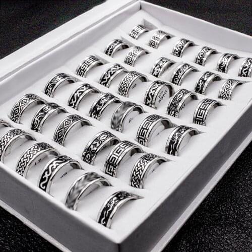 20 Pieces Mix Boho Stainless Steel Men Ring Wholesale Anillos Fashion Width 8mm Bulk Punk Rings Jewelry for Women