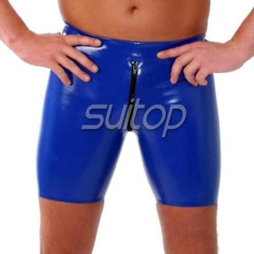 Suitop mens latex short cover tight with front zip with back hole