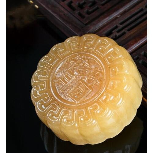 Natural Beige Topaz Hand Carved Mid-Autumn Mooncakes Fashion Boutique Jewelry Huahaoyue Mooncake Gift Accessories