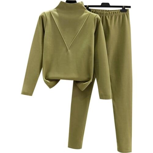 2021 New Women Stretchable Turtleneck Long Johns Winter Warm Velvet Pajamas Set Autumn Home Clothes Female Thermal Underwear