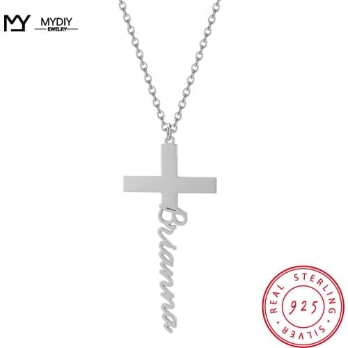 MYDIY Personalized Summer Gift 925 Sterling Silver Handmade Wire Name Necklace Cross Customized Letter Nameplate for Mom