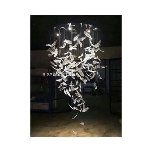 Post-modern chandelier Nordic simple modern living room bird fish hotel lobby sales offices glass feather art lamp
