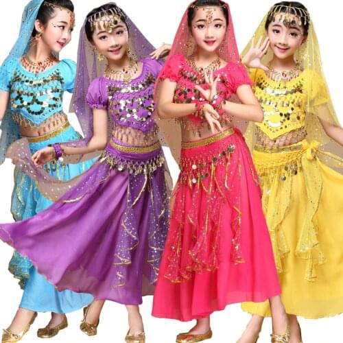 4pcs/1set Child Girl India Professional Dancewear Children Belly Dance Costumes For Girls Egypt BELLY Dancing Costume for Girl
