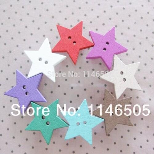 50pcs Mixed Color Wooden Buttons Star Shape 19mm Sewing Embellishments for Scrapbooking Accessories