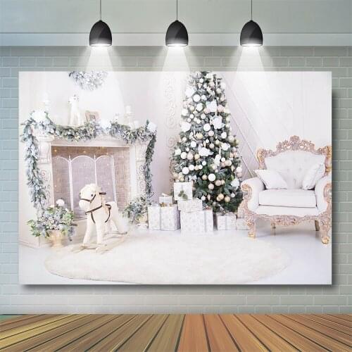 Christmas Snowfield House Photography Trees Snow scene Background for Photo Studio Snow Gift Decoration Photocall