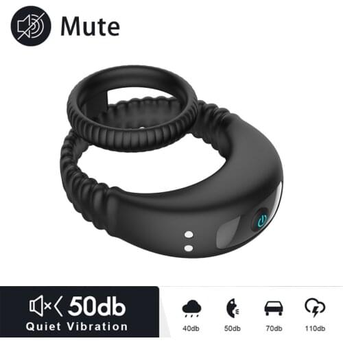 Penis Ring Silicone Double Cockring Vibrating Ring Massager Delay Ejaculation Stimulator Vibrator Couple Adult Sex Toys for Men