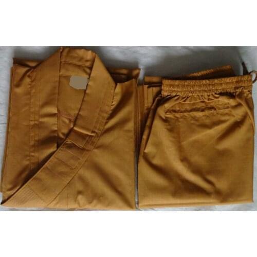Unisex cotton Buddhist shaolin abbot monks uniforms suits Buddhism meditation arhat kung fu martial arts clothing sets yellow