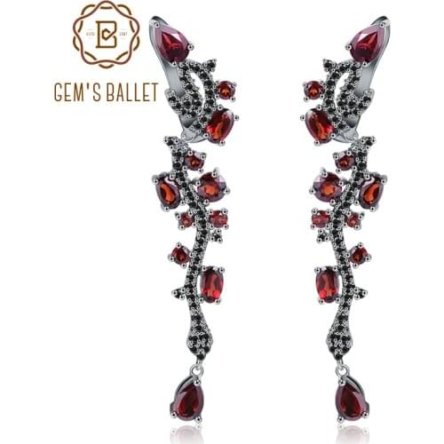 GEMS BALLET Natural Red Garnet Earrings 925 Sterling Sliver Gemstone Vintage Drop Earrings For Women Fine Jewelry