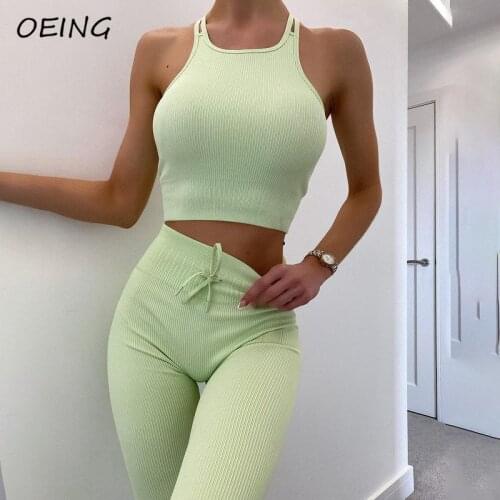 Women Workout Clothes Leggings Set Crop Tops and Pants Strechy 2 Piece Sets Seamless Fitness Suits
